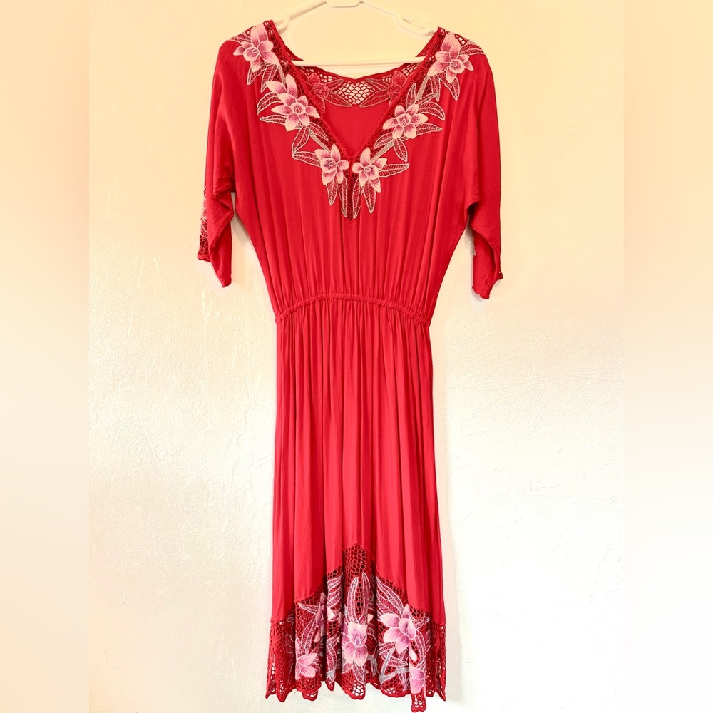 Vintage Embroidered Macrame Dress